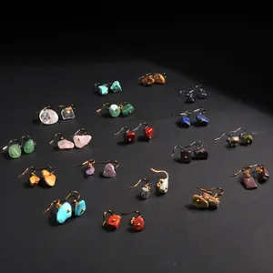 Minimalist natural raw stone drop earrings with stainless steel hooks in various gemstones