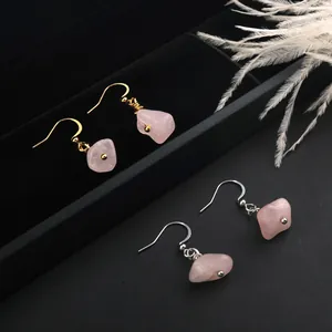 Handmade rose quartz crystal dangle earrings with gold and silver stainless steel hooks