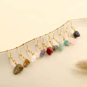 Natural Stone Drop Earrings With Stainless Steel Hook Bohemian Irregular Raw Crystal Amethyst Turquoise Jewelry Gift For Women