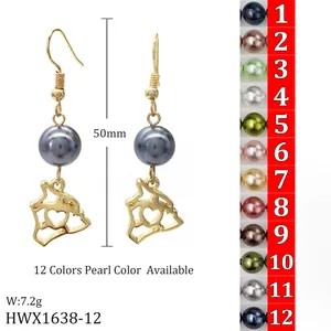 Details von 50mm Gold-Ohrhänger mit Hunde-Silhouette und grauen Perlen für Damen