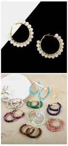 Detail showing 52mm wire-wrapped hoop earrings with 6mm natural stone beads