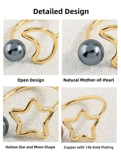 Detail eines 14k vergoldeten Stern- und Mondrings mit Perlmutt-Inlay