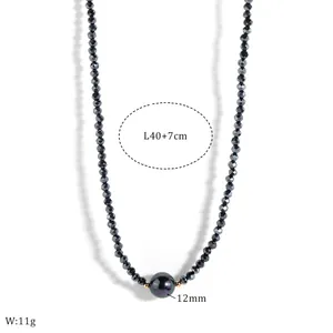 Minimalist beaded choker necklace with a 12mm shell pearl and 40+7cm extension chain