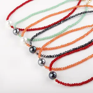 Minimalist Shell Artificial Pearl Faceted Bead Necklace For Women Fashion Alloy Crystal Bead Choker Clavicle Chain Summer Vacation Jewelry