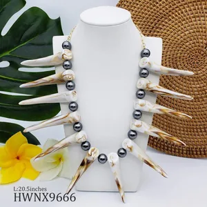 Collier Pendentif Corne en Résine Bohème Tribes Bijoux Déclaration Vintage Hawaï Künstliche Perles Fantaisie Accessoire de Plage pour Femme