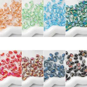 Faceted Glass Beads Flat Oval Loose Beads With AB Coating For DIY Jewelry Making Bracelet Necklace Accessories