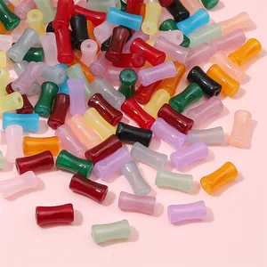 Bamboo-shaped glass jade beads for DIY jewelry making in assorted vibrant colors