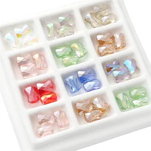Colorful bow-tie shaped glass crystal beads for DIY jewelry making in 12-grid storage box