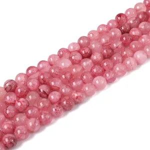 Macro di perle di quarzo fragola rosa lucido per creazione gioielli fai-da-te