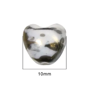 Japanese style 10mm heart ceramic bead with brown splatter ink pattern for DIY jewelry