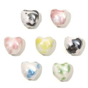 Colorful marble textured heart shaped ceramic beads for DIY jewelry making and crafts