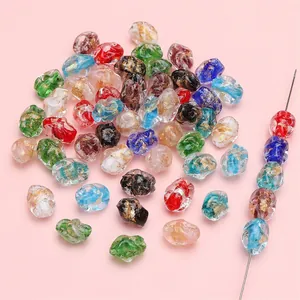 Irregular handmade glass beads with gold foil texture for DIY jewelry making and crafts