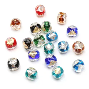 Handmade multicolor lampwork beads with gold foil foil interior for DIY jewelry making