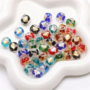 Square glass beads with gold foil foil inside for DIY jewelry making in assorted colors