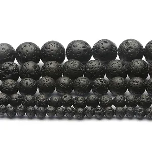 Black volcanic lava stone beads for DIY jewelry making in various sizes for bracelets