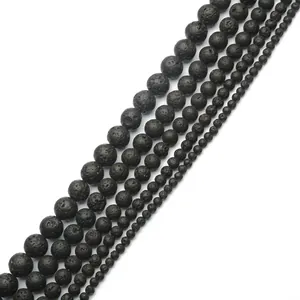 Black Lava Stone Round Beads Loose Beads For Jewelry Making DIY Bracelet Necklace Accessories Natural Porous Texture Stones