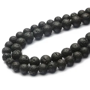 U-shaped string of natural black porous lava stone beads for DIY jewelry making