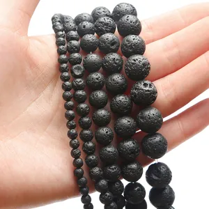 Natural black matte lava stone beads for DIY jewelry making in multiple sizes
