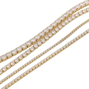 14K gold plated tennis chain with cubic zirconia in four different widths