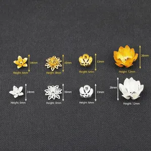 Brass lotus flower spacers and petal pendants in gold and silver for DIY jewelry making