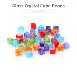 Macro shot of colorful transparent square glass crystal cube beads with center drill holes