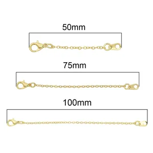 14K gold-plated necklace extension chains in 50mm, 75mm, and 100mm with lobster clasps