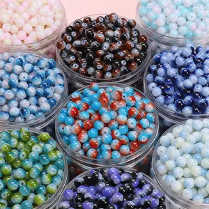 Multiple containers of 8-10mm colorful gradient glass beads for DIY jewelry making