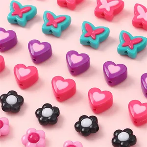 Acrylic colorful DIY sunflower heart and butterfly loose beads for handmade jewelry