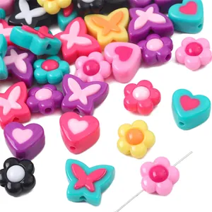 Colorful acrylic sunflower and butterfly beads for DIY jewelry making and hair accessories