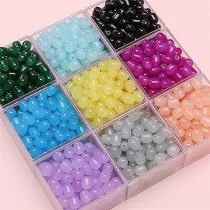 Perles en verre colorées 8x10mm avec boîte de rangement pour création bijoux