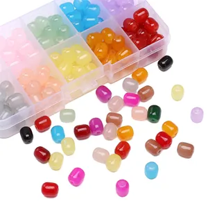 Perles en verre imitation jade 8x10mm multicolores avec boîte pour bijoux DIY