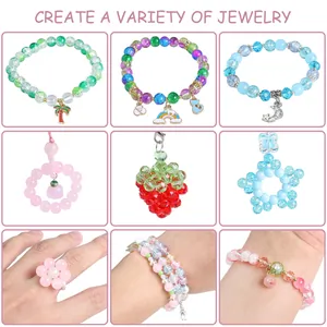 Kit de 24 perles de verre pour bijoux DIY comprenant bracelets et pendentifs colorés