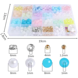 Kit de perles en verre 24 compartiments avec fil élastique pour création de bijoux