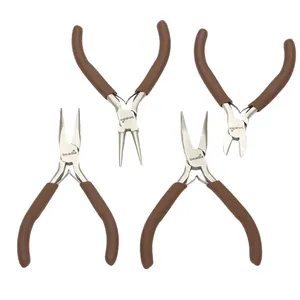 Professional 4-piece brown handle jewelry pliers set for DIY wire wrapping and beading