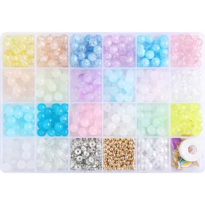 Kit DIY bijoux 24 compartiments avec perles de verre, breloques et fil élastique