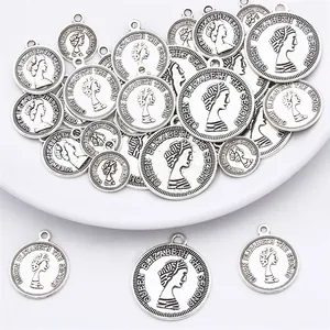 Vintage silver Elizabeth II coin charms for DIY jewelry making in three varied sizes
