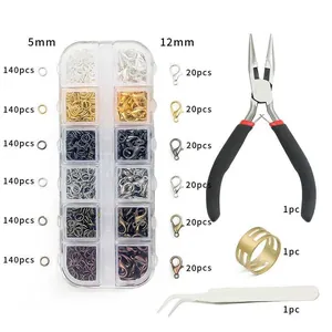 Kit de création bijoux avec anneaux ouverts, fermoirs mousquetons, pince et pincettes