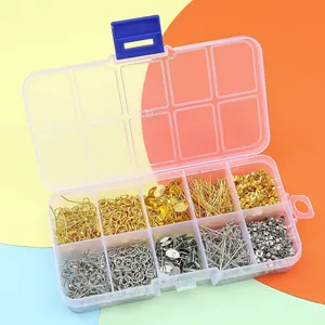 10-grid DIY earring making kit with earring hooks and rings in a clear plastic organizer