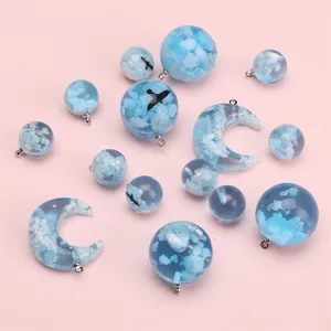 Colgante de Resina de Cielo Azul Nube Blanca Pájaro Volando para Creación de Joyas DIY Pulsera Collar Dijes Forma de Luna
