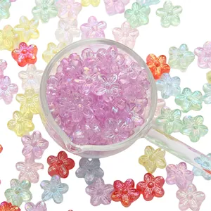 Acryl Blume Anhänger Perlen Irisierend AB Galvanisiert Bunte Blumen Charms Für DIY Schmuckherstellung Halskette Armband Zubehör