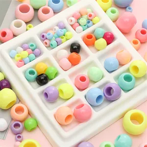 Acrylic Beads Large Hole Round Loose Beads Mixed Macaron Colors For DIY Jewelry Making Accessories For Adults Teens
