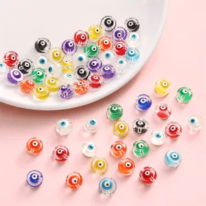 Macro view of 10mm faceted evil eye glass beads for handmade jewelry DIY projects