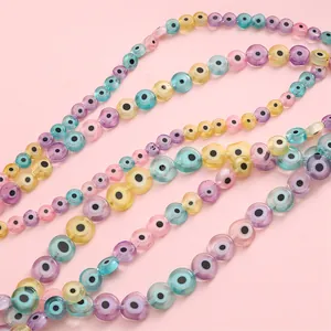 Macro detail of colorful evil eye resin beads for handmade jewelry making and DIY crafts