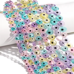 Colored Glass Lampwork Evil Eye Flat Round Loose Beads For DIY Jewelry Making Bracelet Necklace Handmade Protective Charm Beads