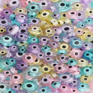 Colorful evil eye glass flat round beads for DIY jewelry making and bracelets