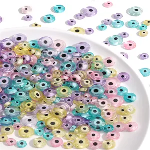 Mixed color flat round evil eye glass beads set for DIY jewelry and bracelets