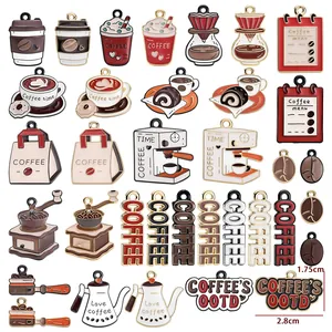 Retro coffee theme alloy enamel pendants set with cup and grinder for DIY jewelry