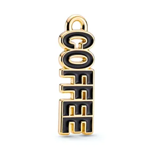 Vintage gold and black enamel COFFEE letter charm pendant for DIY jewelry making