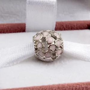 Charm in argento con cuori in smalto rosa per braccialetti fai-da-te e gioielli