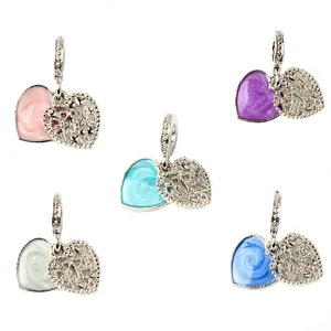 Ciondoli A Doppio Cuore In Smalto Di Lega Per Creazione Gioielli Fai Da Te Strass MUM Family I Love You Cuore Perline
